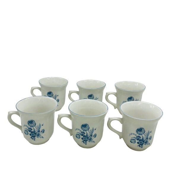 Set of 6 VTG Brick Oven Stoneware Blue White Floral Jardin Bleu Mug Cup Cottage - Picture 6 of 15